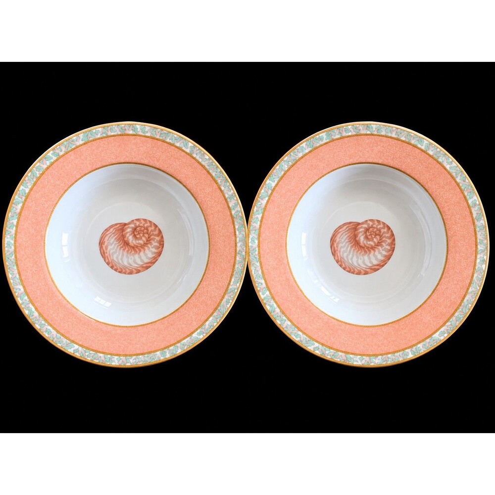 2 Victoria & Beale Atlantis  Soup Bowls 8.5" Peach Coral Shells 9044 Porcelain